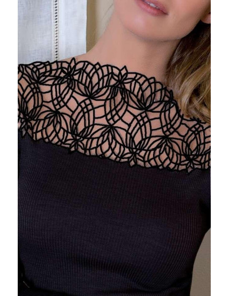 Top Moretta Entrelac de dentelle noir