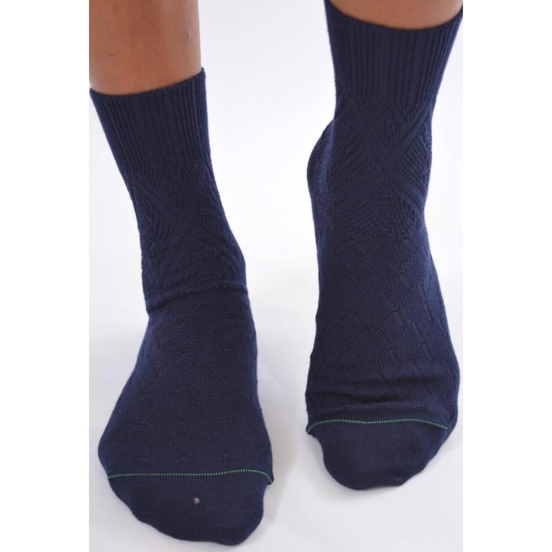 Chaussettes hiver sans compression pure laine et coton bio marine