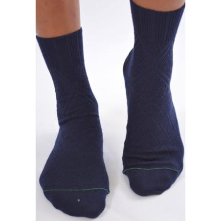 Chaussettes hiver sans compression pure laine et coton bio marine