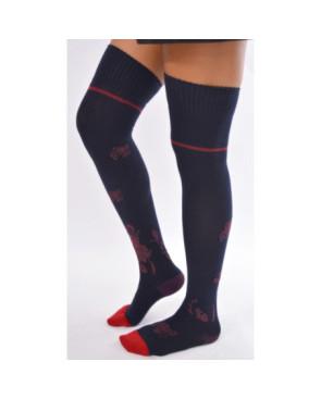 Chaussettes hautes marine à fleurs violette berthe aux grands pieds