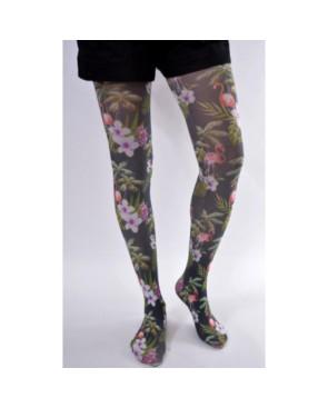 collant fantaisie opaque imprimé flamant roses fleuris