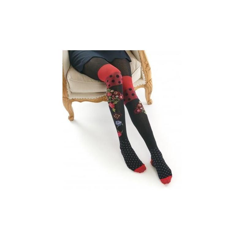 Collant Hiver Montaka Fil de Joie noir fleurie