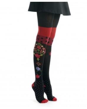 Collant Hiver Montaka Fil de Joie noir fleurie