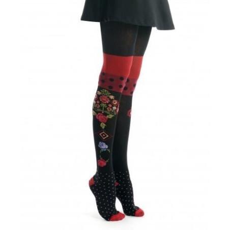 Collant Hiver Montaka Fil de Joie noir fleurie