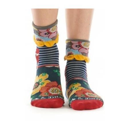 Chaussettes Revers Dub et Drino Vintage rayures Fleuries