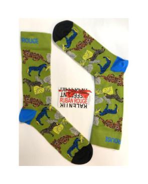Chaussette Ruban Rouge Savane Zèbre et léopard