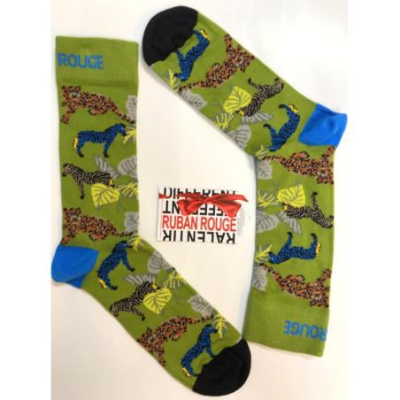 Chaussette Ruban Rouge Savane Zèbre et léopard