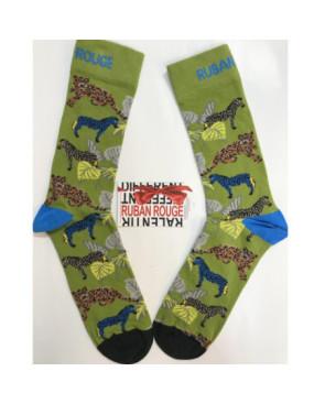  Chaussettes Délire Ruban rouge Homme savane Zèbre et léopard