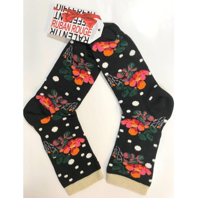 Chaussettes Pois et orchidées Ruban Rouge