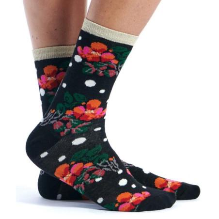 Chaussettes Pois et orchidées Ruban Rouge