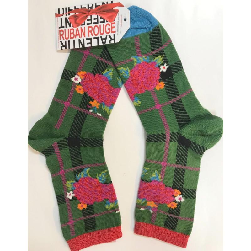 Chaussettes Ruban Rouge verte tartan rose