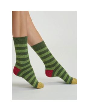 Chaussettes laine et soie San Giacomo rayures vertes
