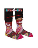 chaussettes fil  de joie bouquet fleuri rose et taupe