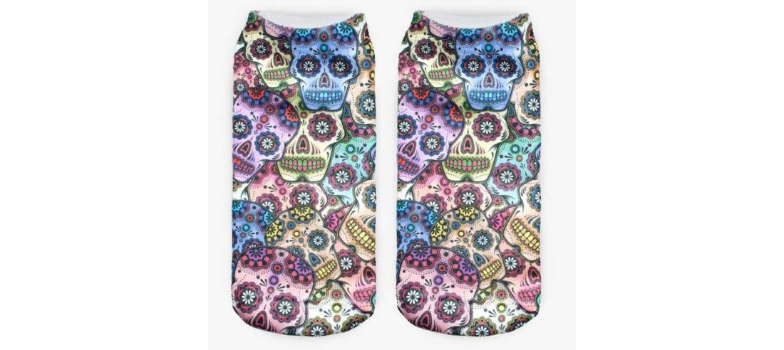 socquette  têtes de morts psychédéliques