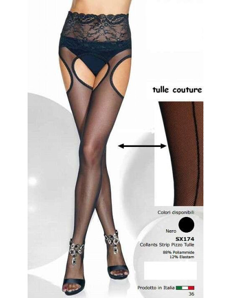 Collant Ouvert en tulle et dentelle Sx174