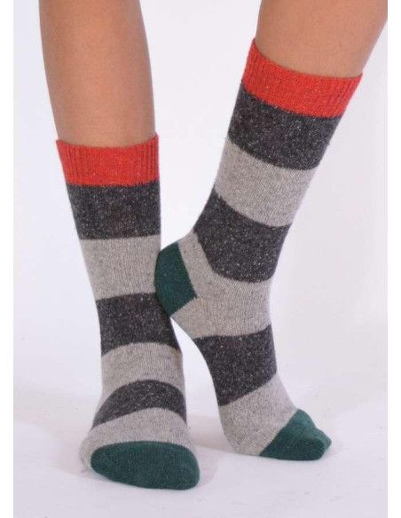 Chaussettes Laine et soie à Rayures grises