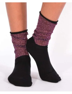 chaussettes coton rebords lurex violet