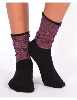 chaussettes coton rebords lurex violet