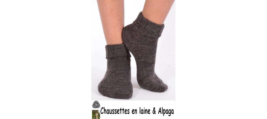 Chaussettes laine et alpaga bord confort marron