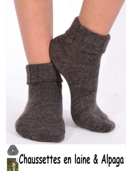 Chaussettes laine et alpaga bord confort marron