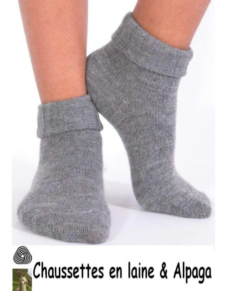Chaussettes laine et alpaga bord confort gris