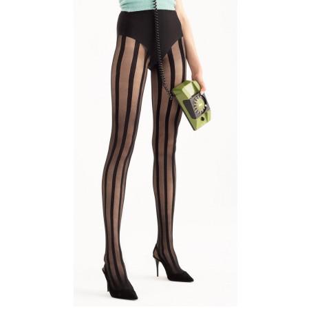 Collant noir fin rayures verticales Fiore