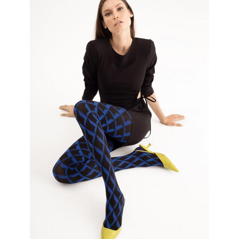 Collant Retro Blue noir losanges Cobalt