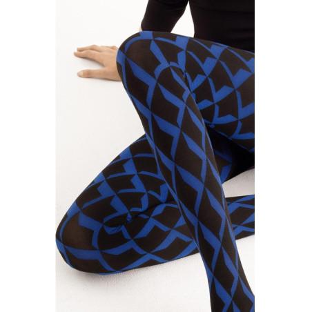 Collant Retro Blue noir losanges Cobalt