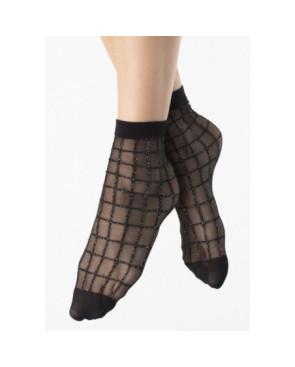 Chaussettes fines noires à carreaux Lurex