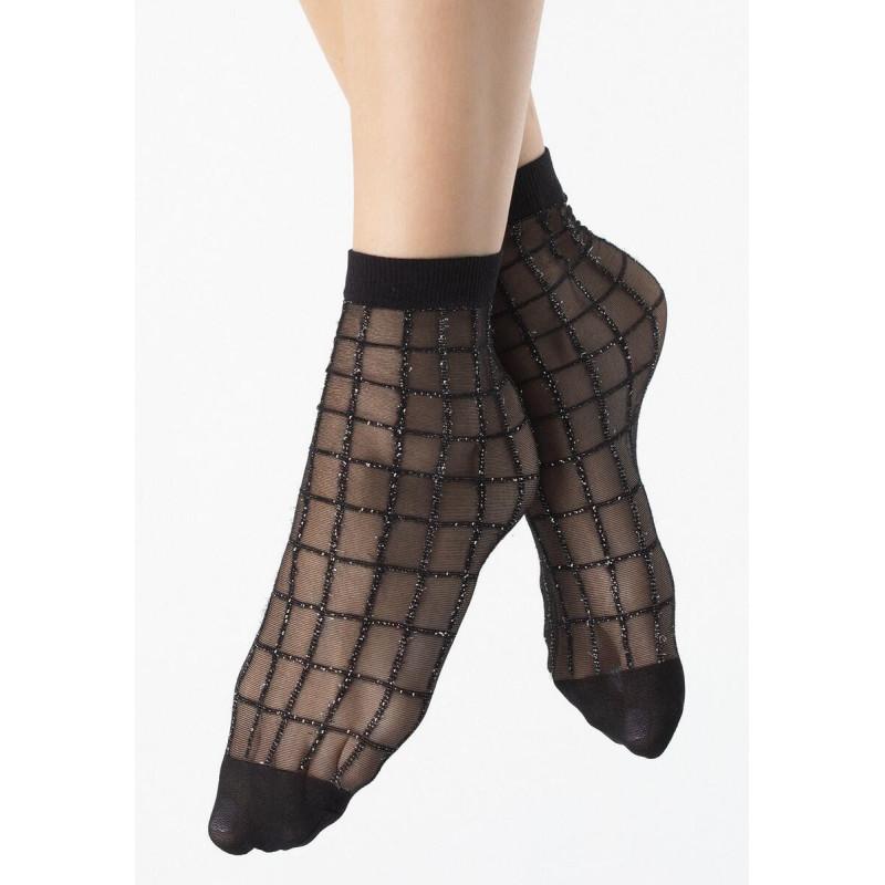 Chaussettes Fines Noires à carreaux chics Lurex