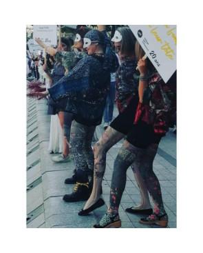 Collant Asymétrique pois et rayures jarretière