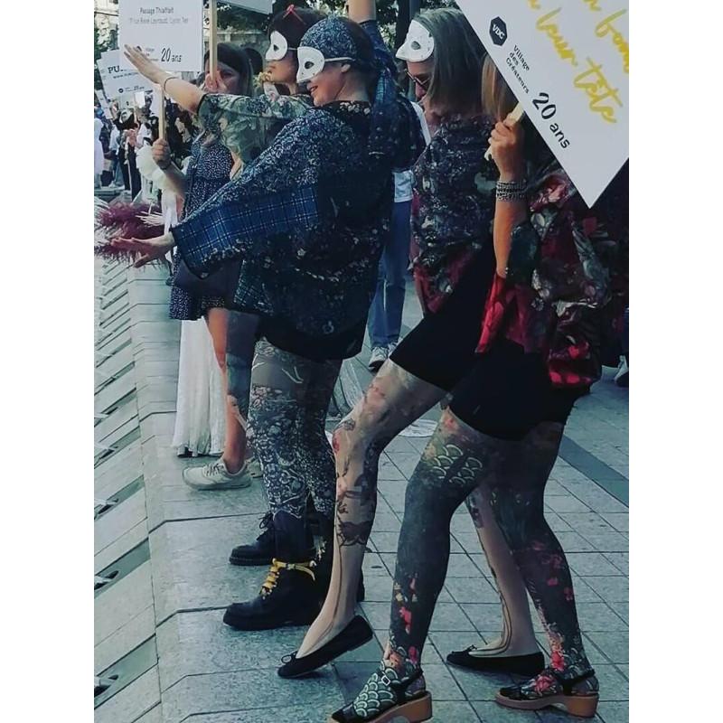 Collant asymétrique tatouage bête fauve