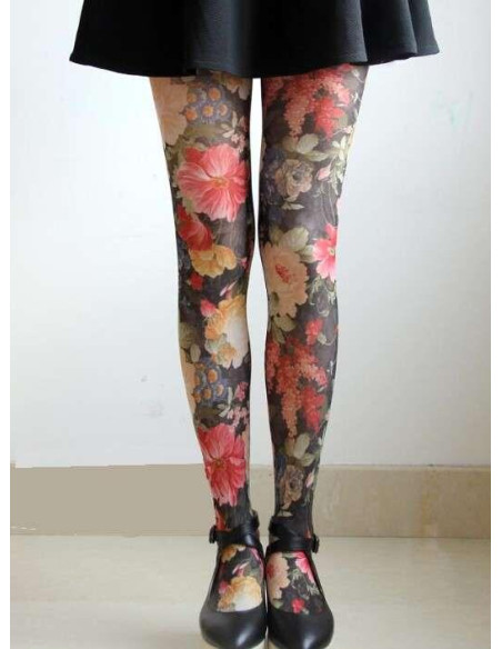 Collant imprimé estampes fleuries