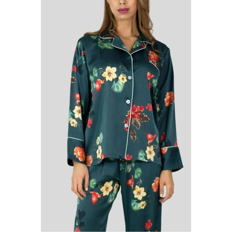 Pyjama HN Satin imprimé fleurs Verdies
