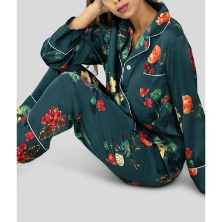 Pyjama HN Satin imprimé fleurs Verdies