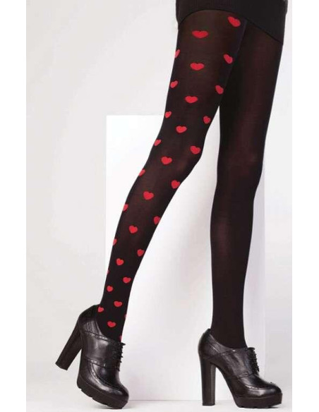 Collant Noir cœurs rouges asymétriques