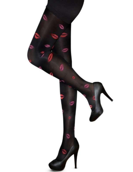collant noir bisoux rouges debout
