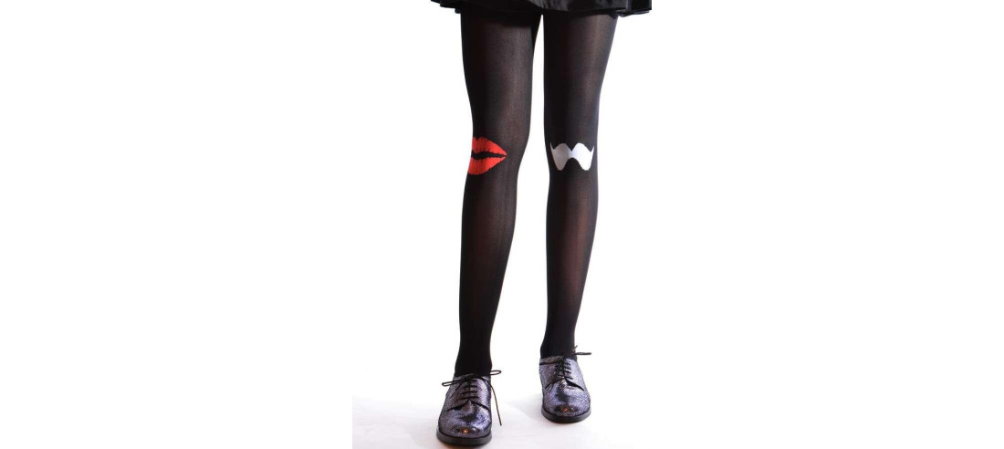 Collant noir bisoux et moustaches 