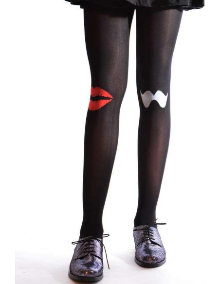 Collant noir bisoux et moustaches 