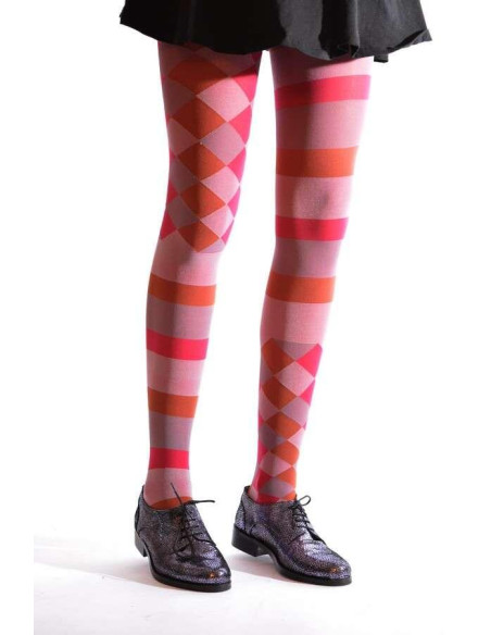 Collant Asymétrique arlequin et rayures face