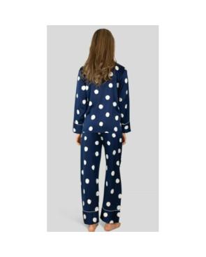 Pyjama Marine tendance flocons Blanc Satiné HN