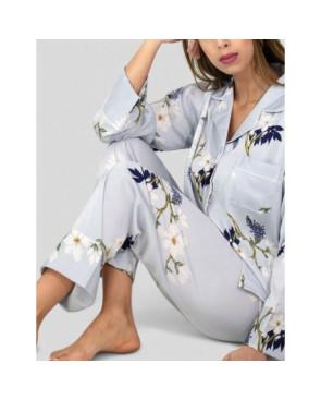 pyjama hn Soyeux gris fleuri