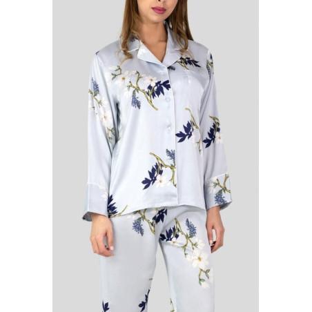 Pyjama Soyeux Gris fleuri HN