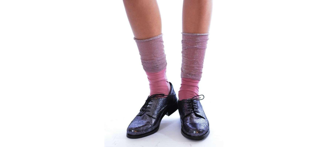 Chaussettes rebords plissé lurex rose