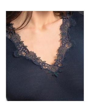 Moretta Manches longues col V dentelle Laine et soie