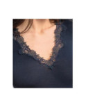 Moretta Manches longues col V dentelle Laine et soie