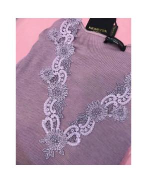 T shirt décolleté V dentelle laine et soie Moretta