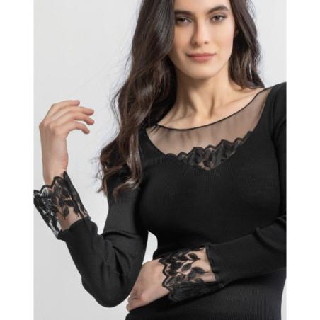 Collant Dentelle Médaillon coton Dolci Calze marine détail