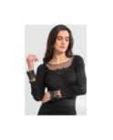 Moretta Manches Longues laine et soie col V feuilles