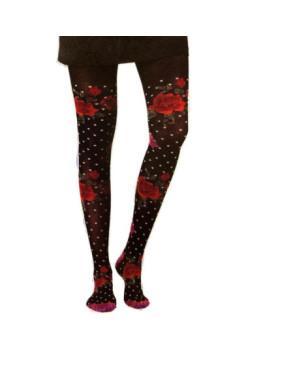 Collant noir Plumetis Roses Fleuries